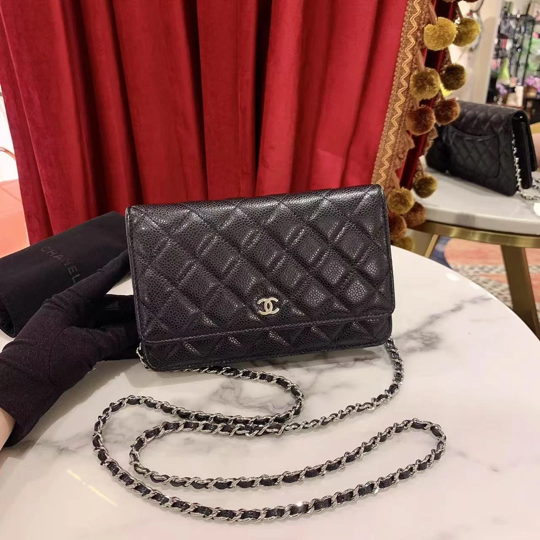 95新 Chanel/香奈儿 GGS发财woc黑银荔枝牛皮单肩包21开13201413