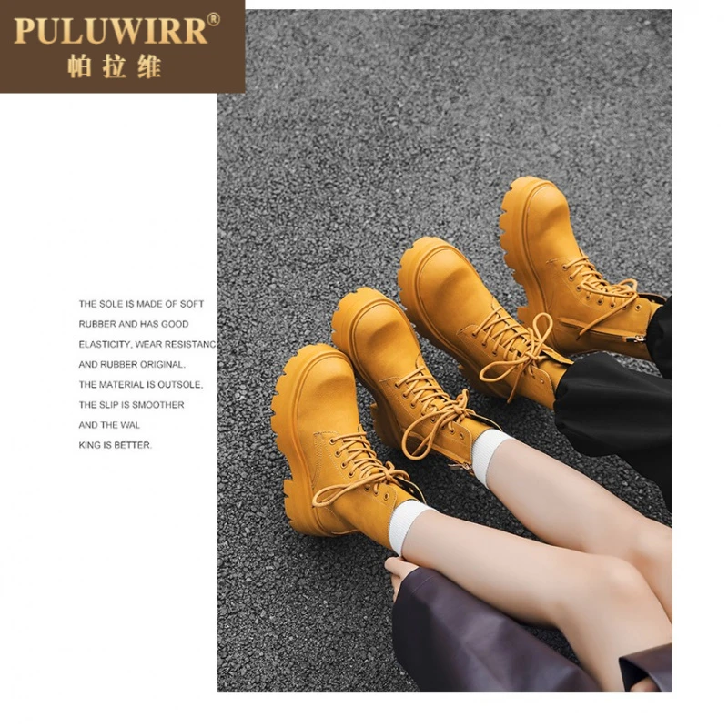 马丁靴男款高级感厚底增高中筒机车靴子白色高筒情侣大头工装鞋