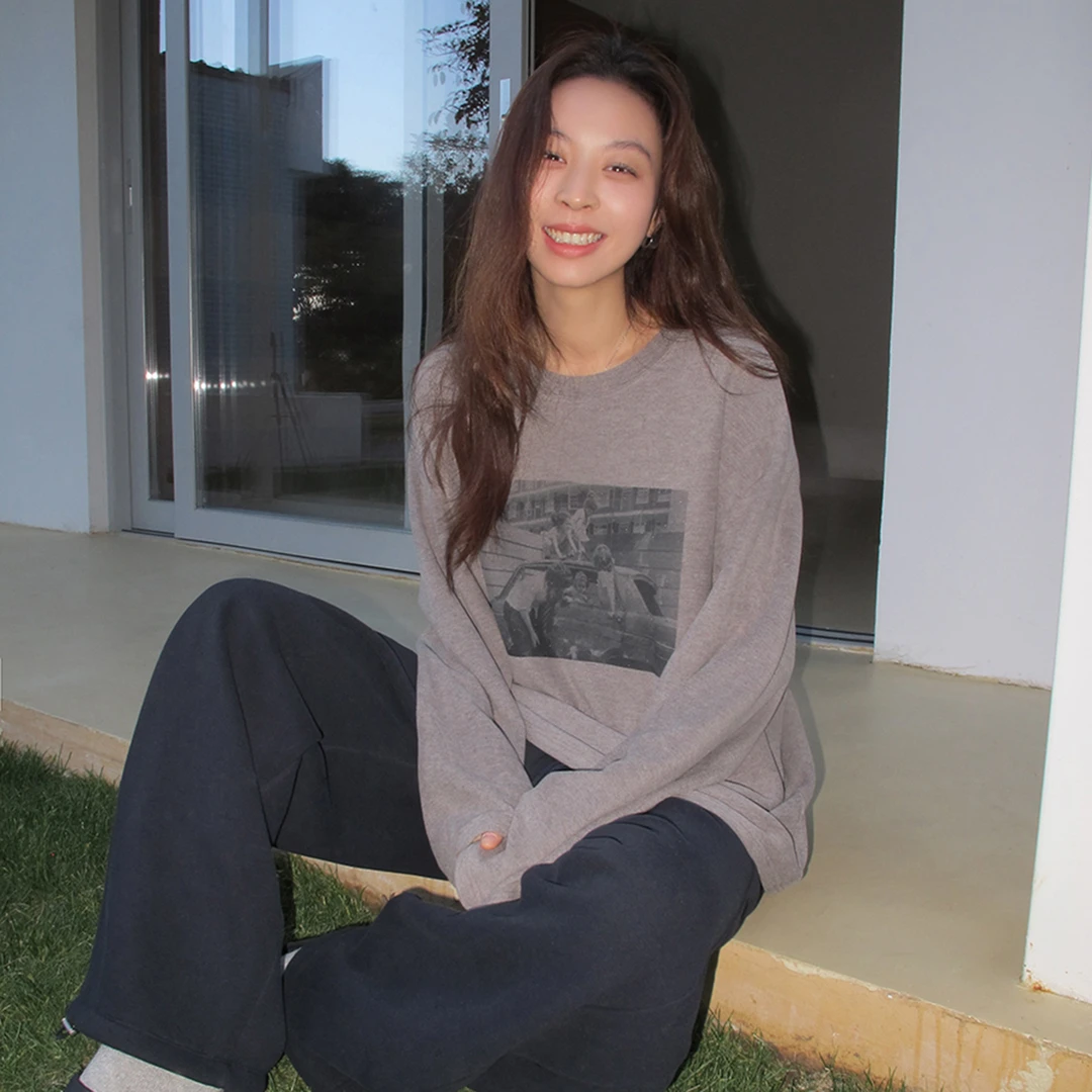 SIXI四喜家 打底小暖炉 舒适绒圆领印花长袖T恤女秋冬内搭打底衫