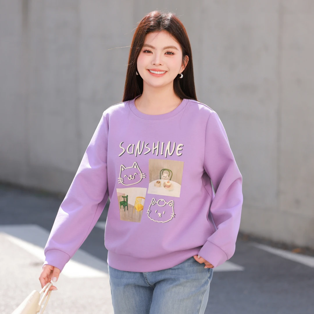 【空气层原创设计印花卫衣】MsShe大码女装秋宽松上衣K2502020