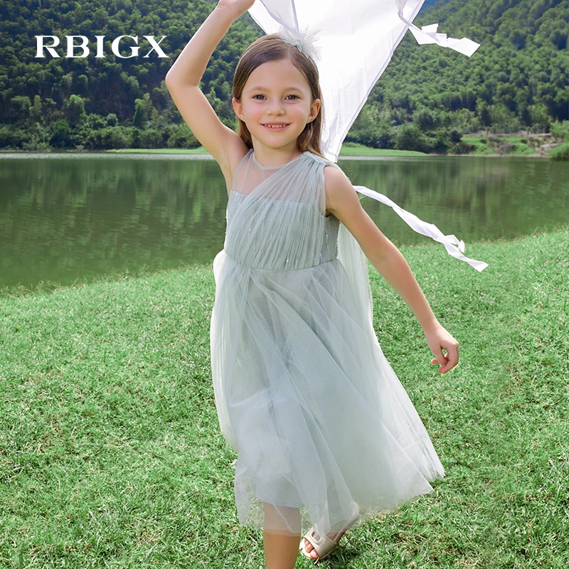 RBIGX瑞比克童装夏季新款斜肩设计飘带无袖连衣裙LY4BR2625
