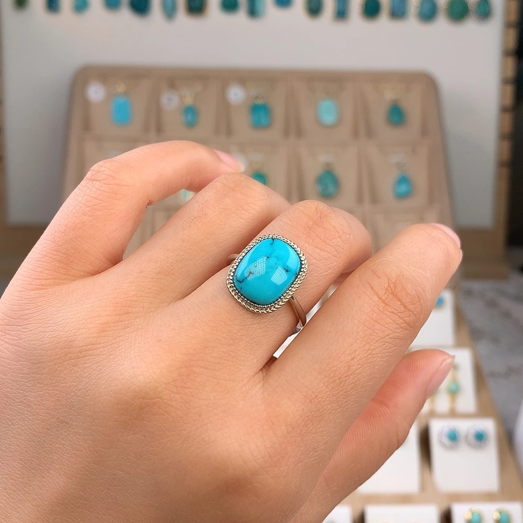 绿松石银S925镶嵌戒指