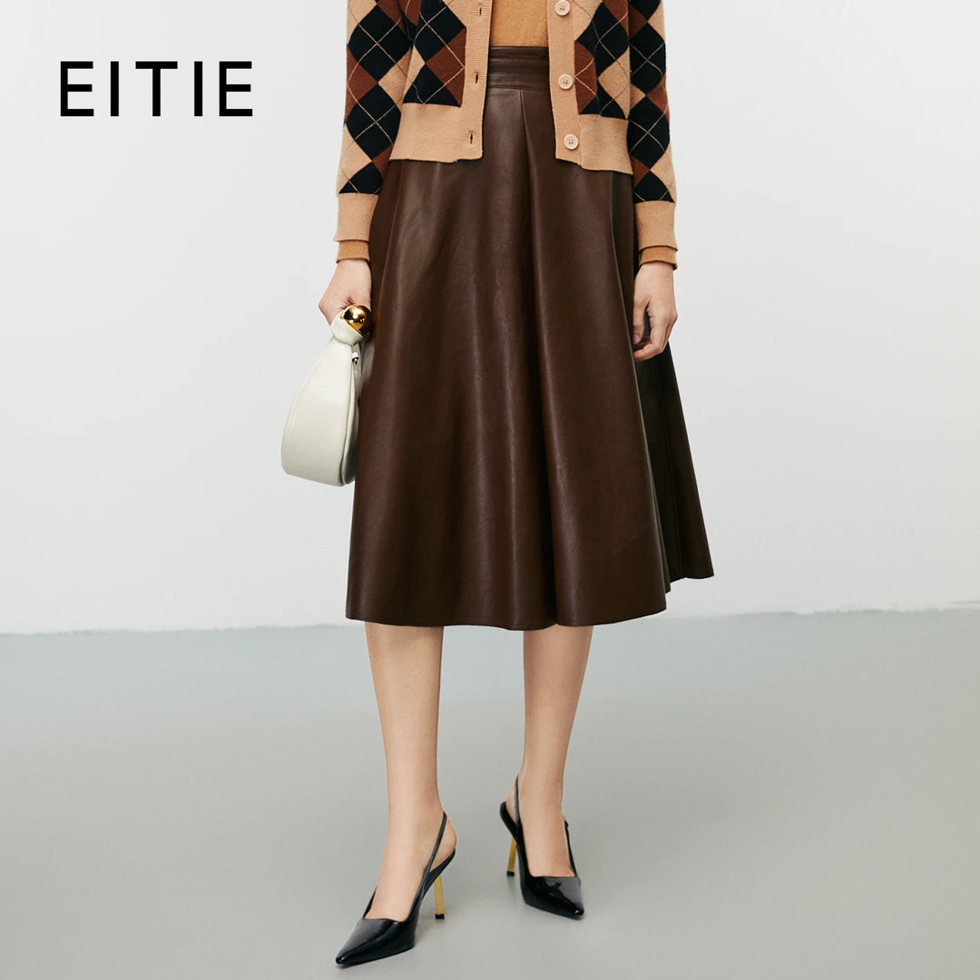 EITIE爱特爱秋季新款简约复古高腰a字通勤皮裙半身裙7906617