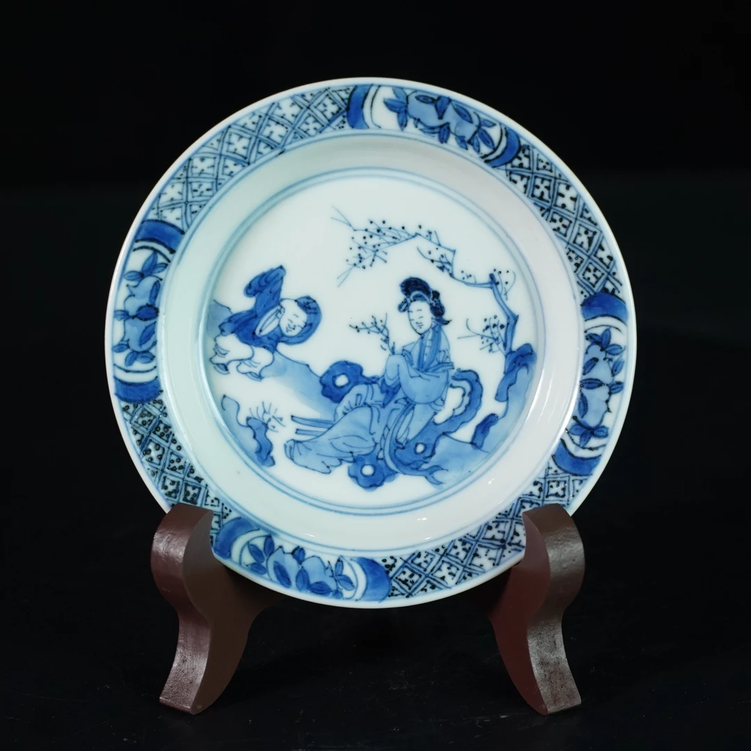 LLB250121005【十竹斋】清康熙三娘教子青花赏碟（成化年制）