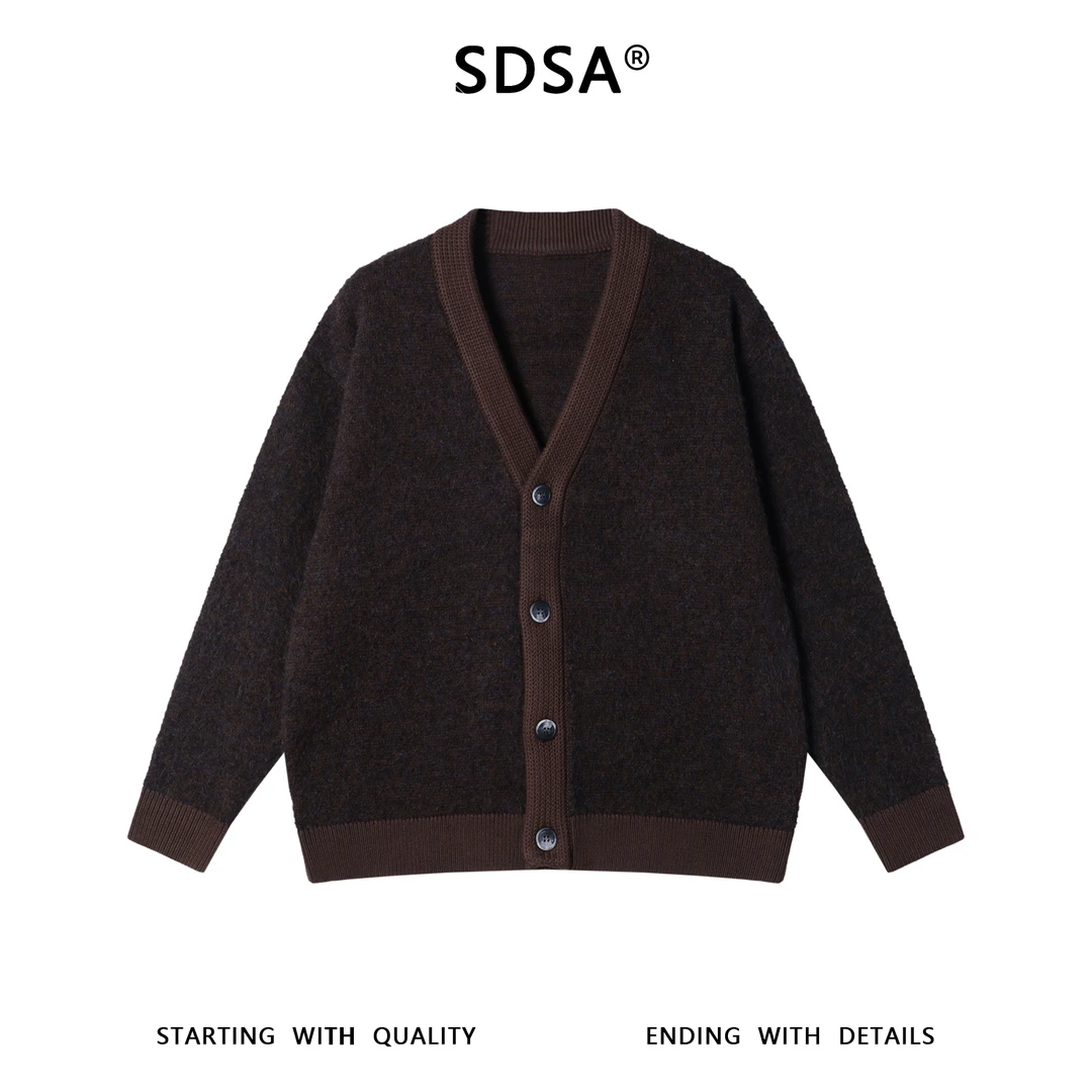 SDSA男士秋冬新款痞帅男装简约撞色针织开衫纽扣V领毛衣百搭时尚