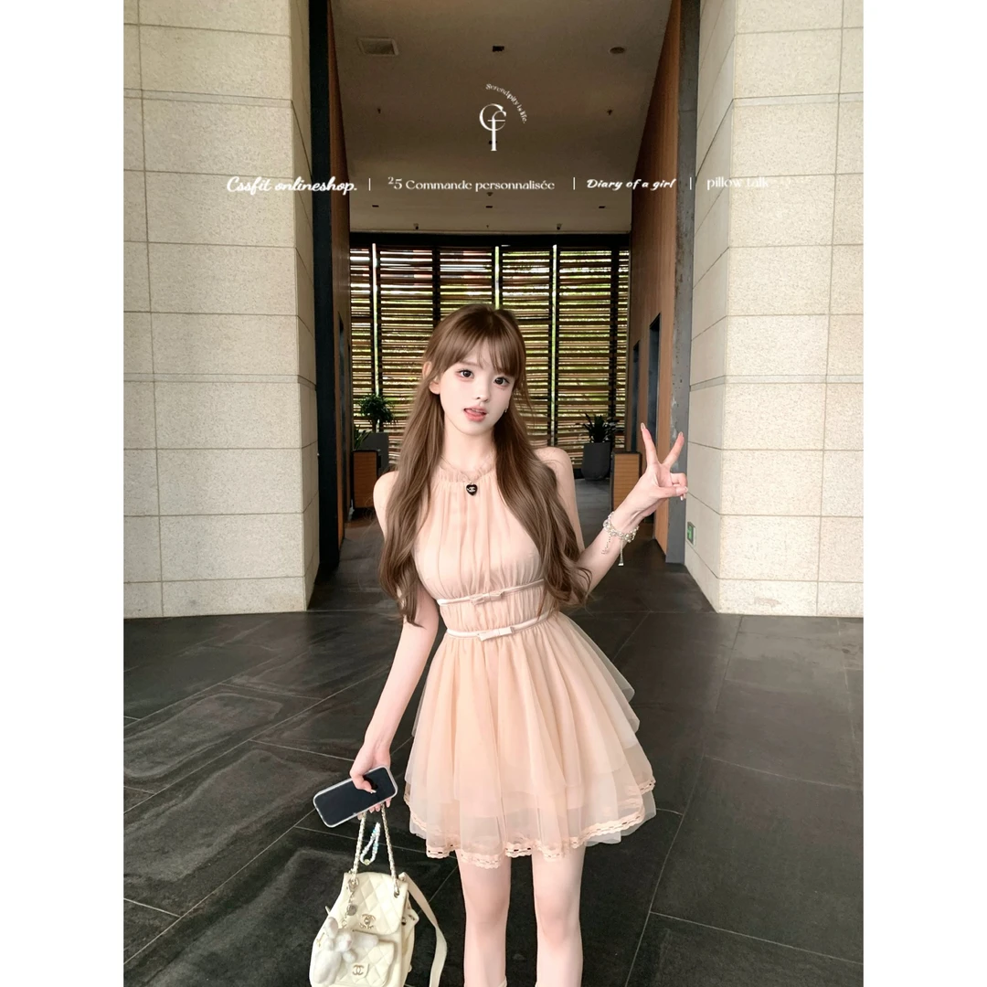 迟伞伞 Sorbet微醺 挂脖可爱夏季挂脖连衣裙长裙时尚欧若精灵风