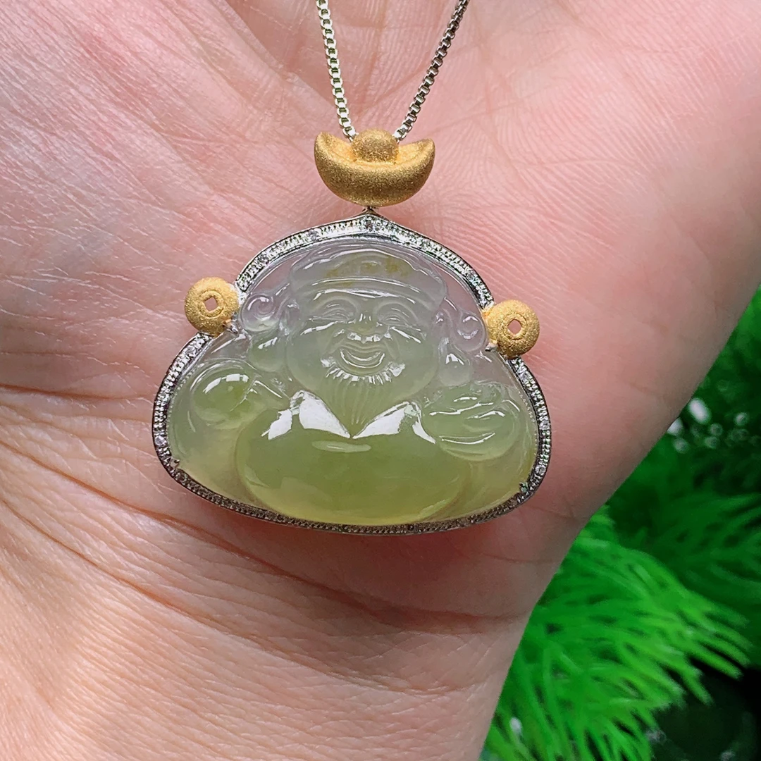 缅甸天然翡翠A货 冰润黄翡财神179/1105(尺寸22.3x29.4x5.7)