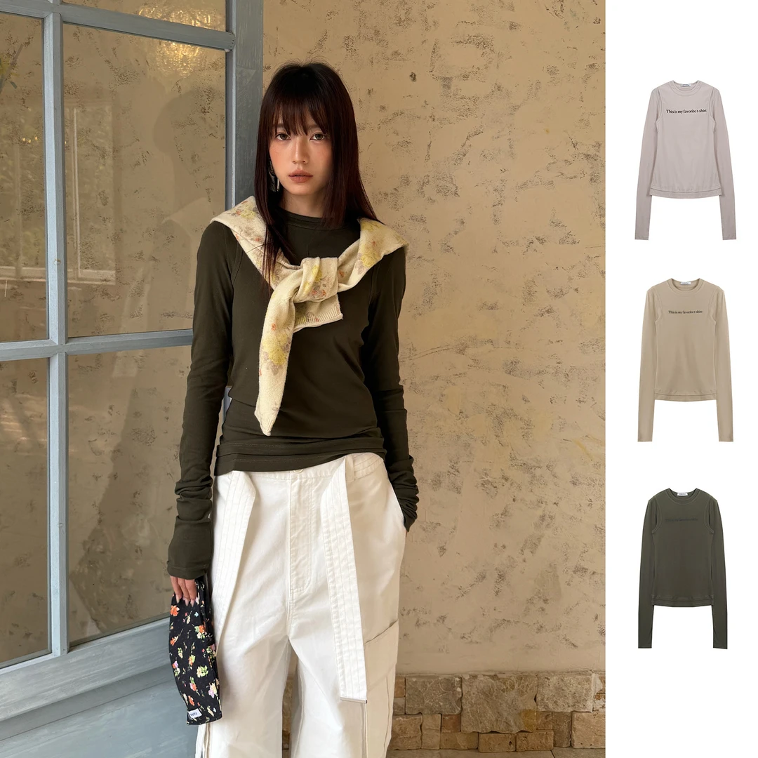 MOMENTPLAY 字母标语假两件长袖T恤休闲女 DSC买手店 BY6M39023