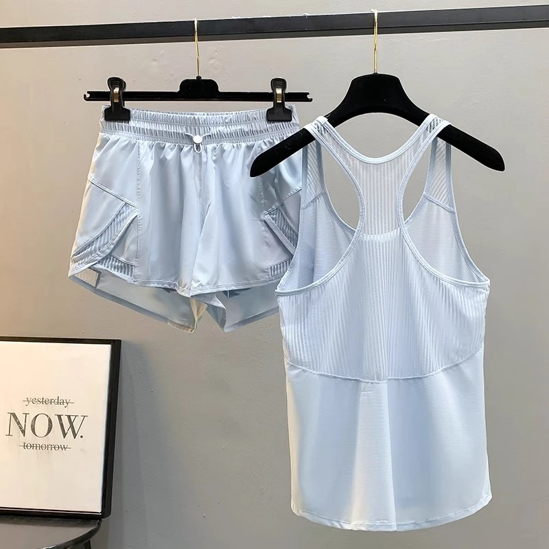 运动背心套装女夏宽松速干健身衣跑步训练美背健身T恤瑜伽服套装