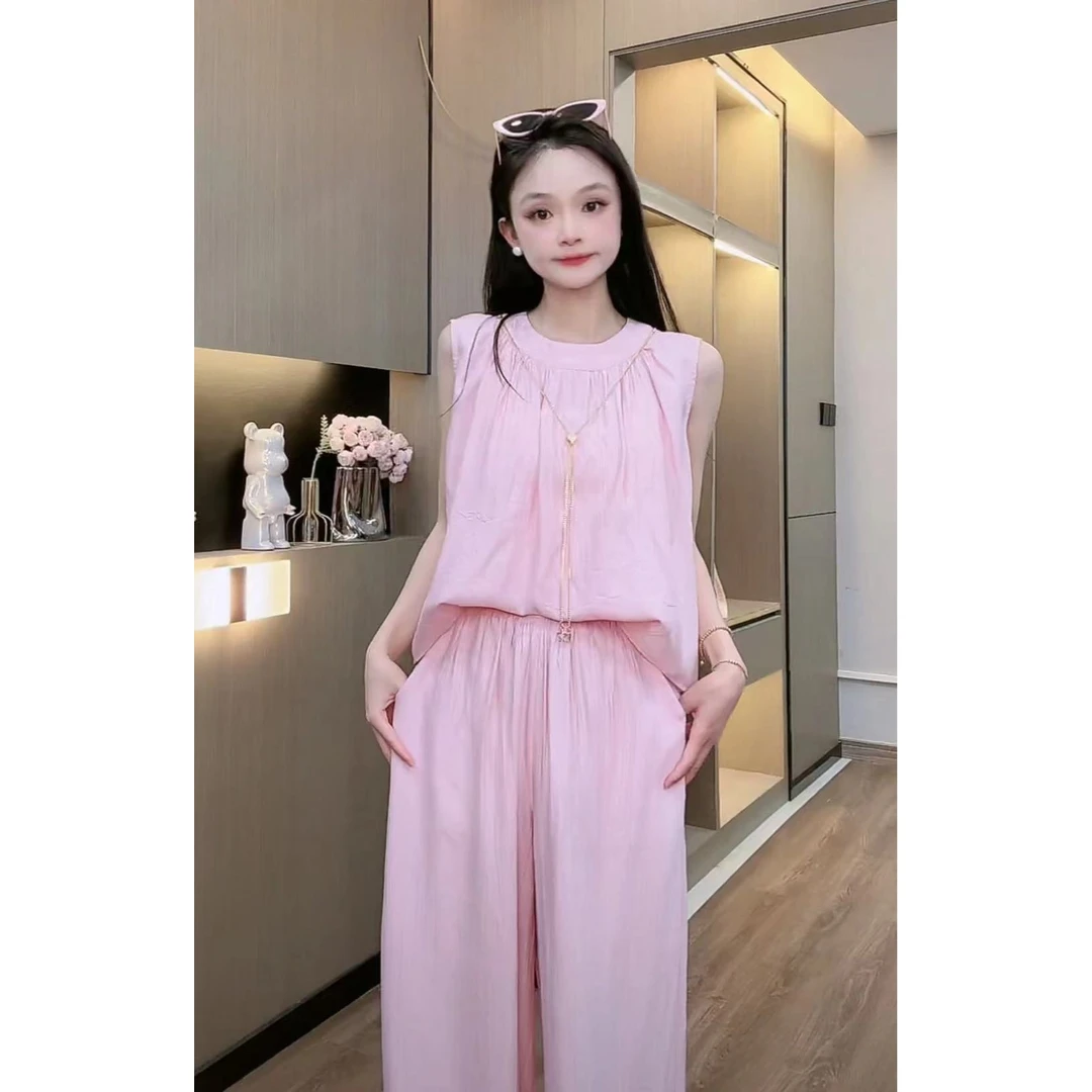 【秀宝女装】小个子气质无袖T恤+高腰阔腿休闲裤XB5751