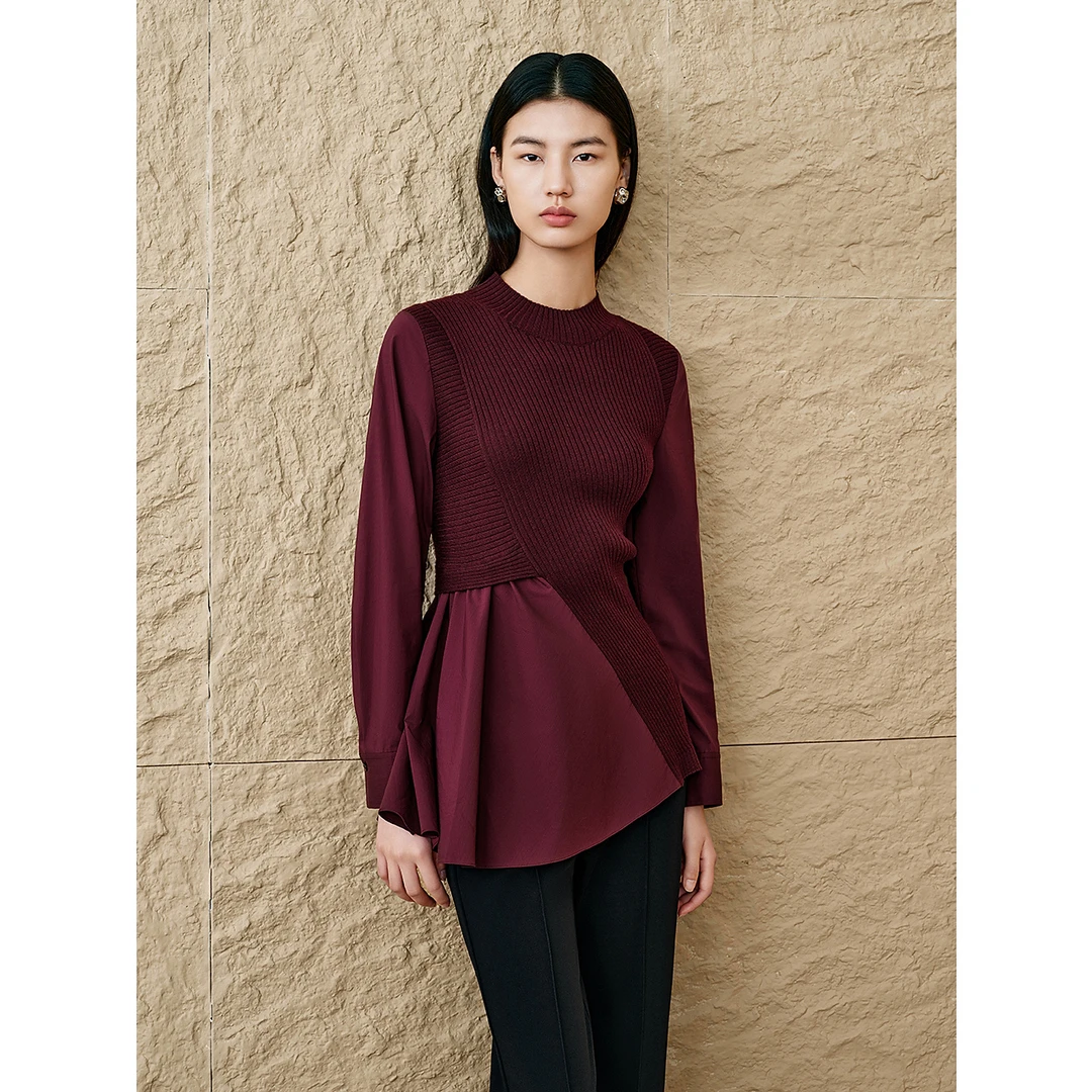 【琥珀流光】恩裳专选2025时尚假两件羊毛拼接针织衫9C65106380