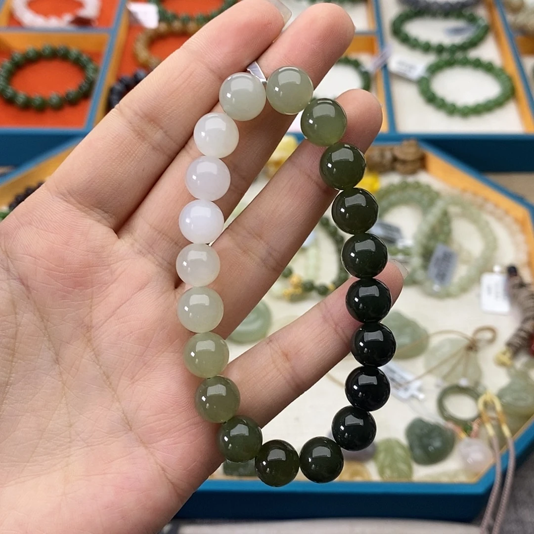 和田玉未镶嵌手链w19湖水绿10mm