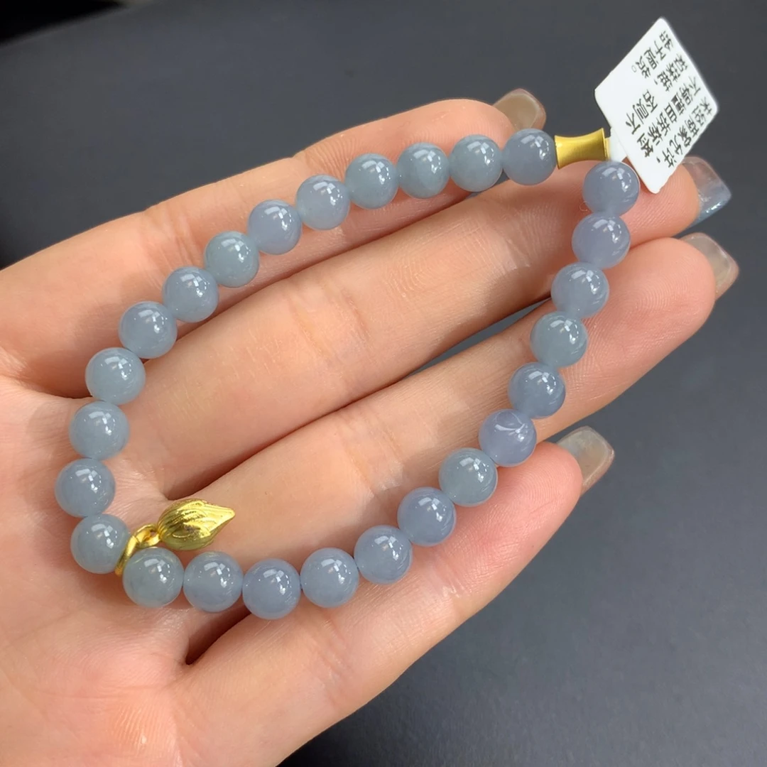 翡翠手链未镶嵌冰胶蓝手链卡6.8m m