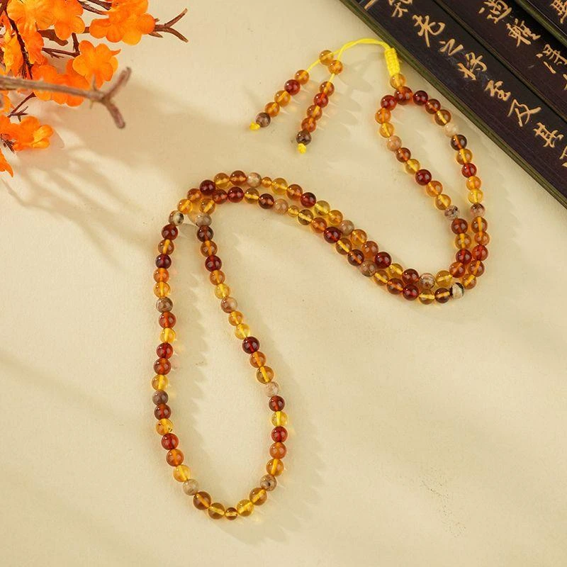【央网专属】天然珠宝A01919琥珀多宝圆珠108项链 5m+