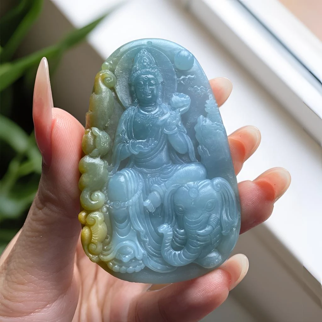 定制翡翠 黄翡正装普贤 属龙蛇守护 毛货买断 尺寸68*4.3*7.7mm