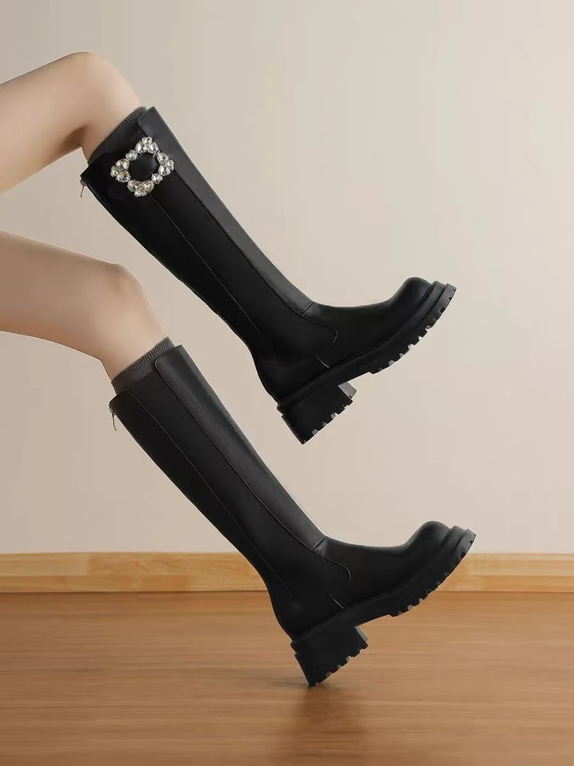 W01-2 粗跟骑士瘦瘦靴2025新款秋冬季高跟高筒靴