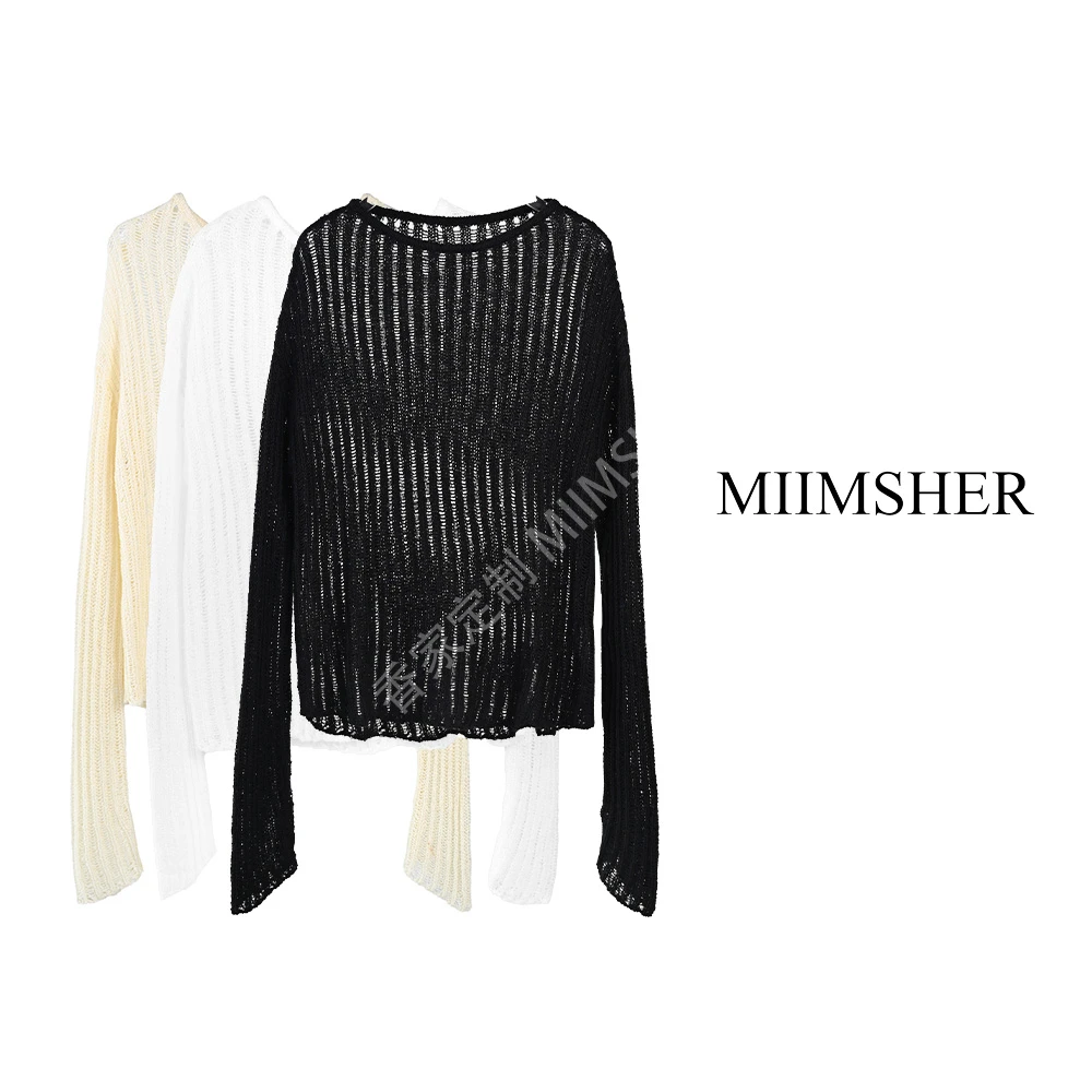 镂空简约气质长袖针织衫慵懒风套头衫秋季上衣女百搭气质MS244151