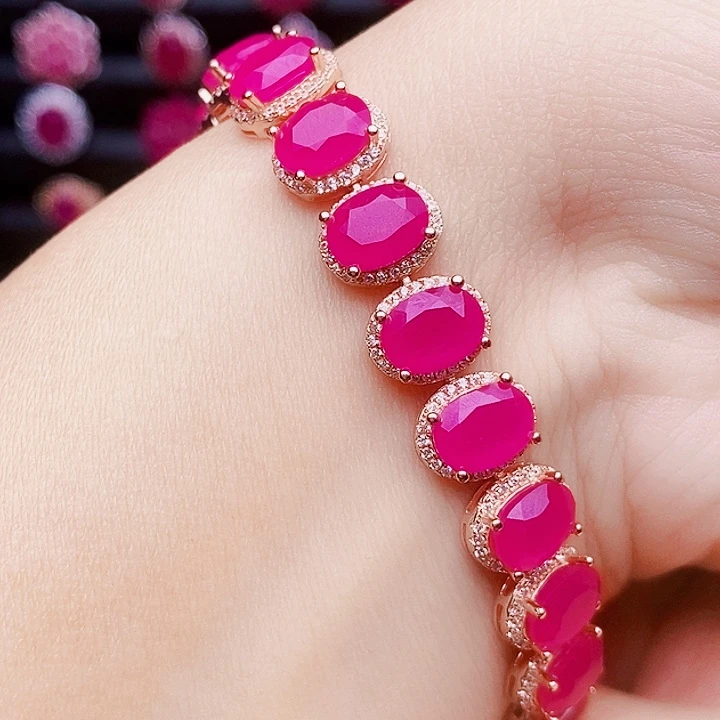 银S925镶嵌手链红宝石