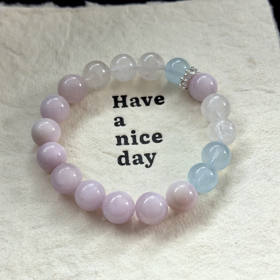 天然 卡8-9咪 紫锂辉 海蓝宝 原创手串