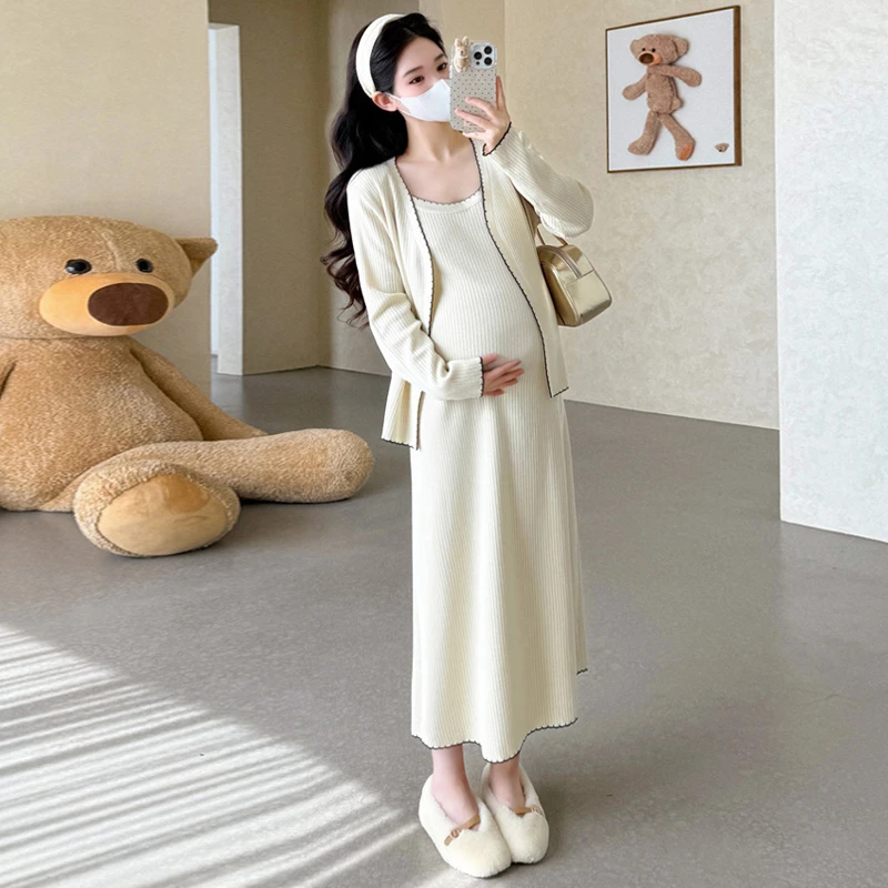 孕妇套装2025秋季韩版新款时尚甜美小香风针织吊带裙两件套秋冬款