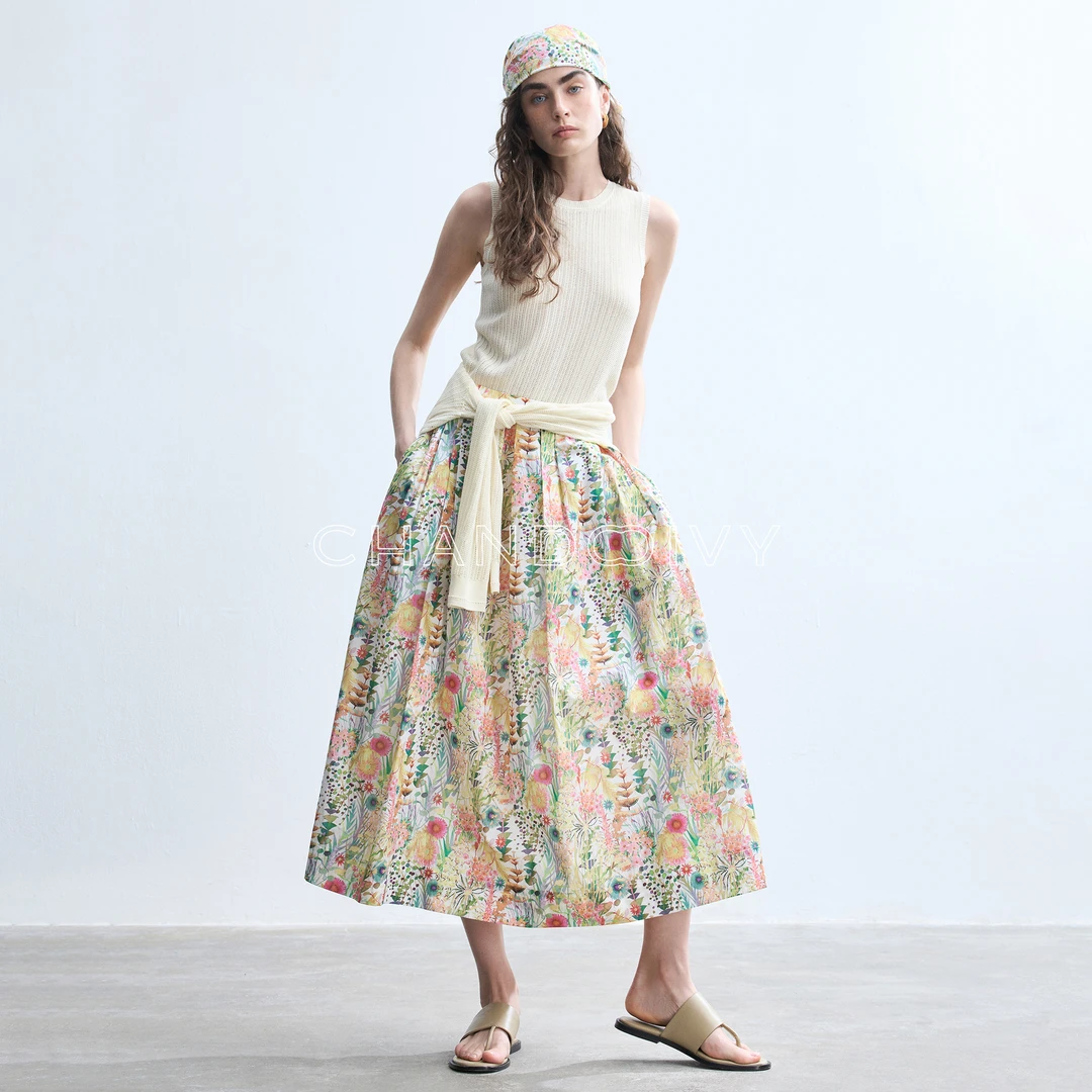 CHANDOOIVY英国Liberty艺术花卉塔娜坪棉挂脖上衣/半裙