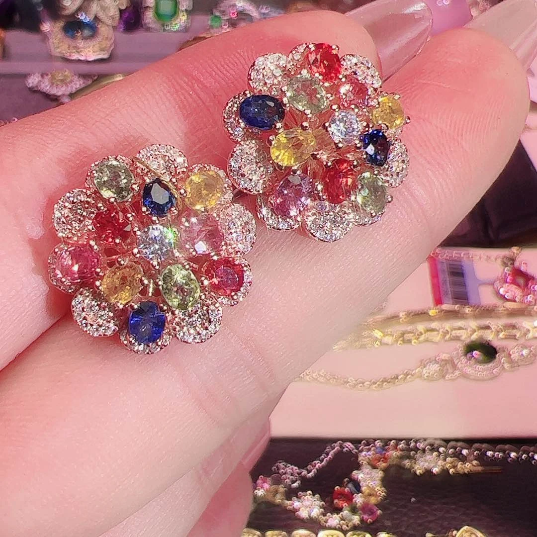 彩色蓝宝石耳坠银S925镶嵌d**e