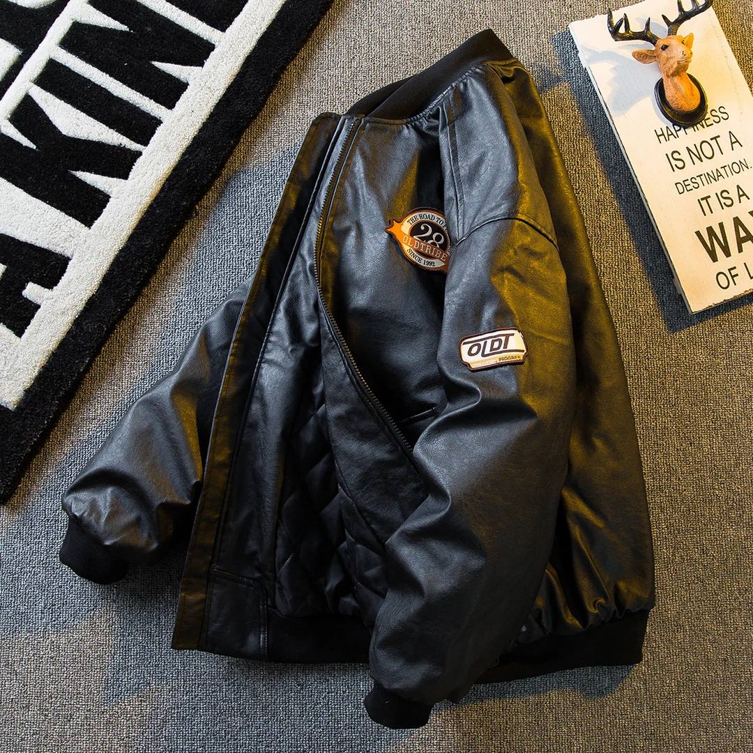 Pepp男美式PU皮衣机车棉服冬季潮牌加厚保暖棒球服棉衣飞行员夹克