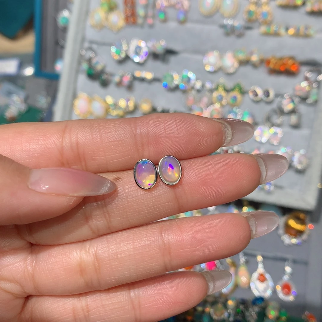 欧泊福利耳饰银S925镶嵌