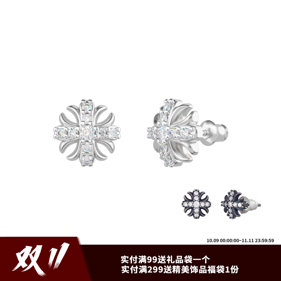 ICEGANG 925银莫桑石耳饰 【双11好物】S925银莫桑鸢尾花十字花耳钉