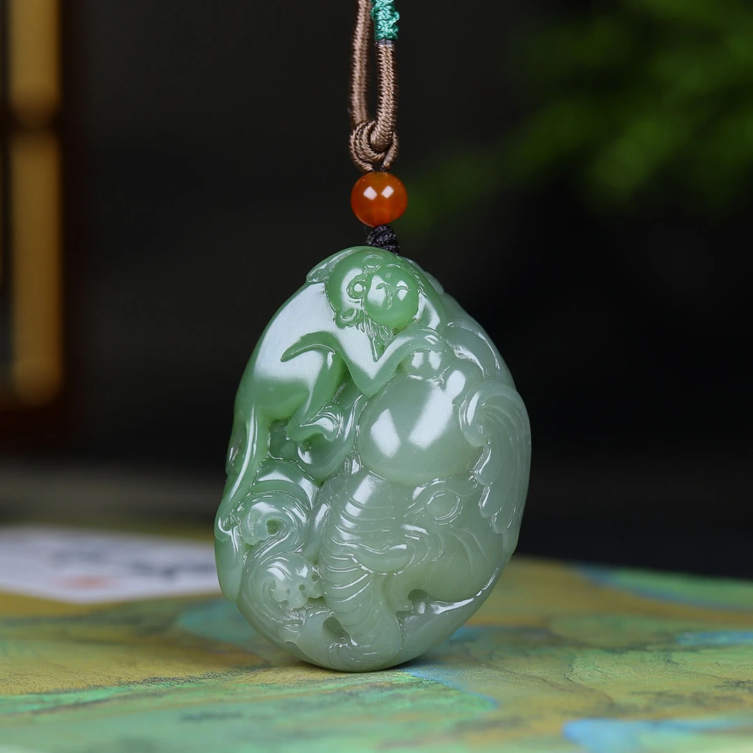 120609和田玉翠青封侯拜相挂件