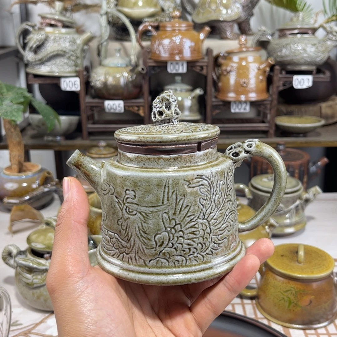 220cc白泥柴烧龙凤呈祥德钟壶