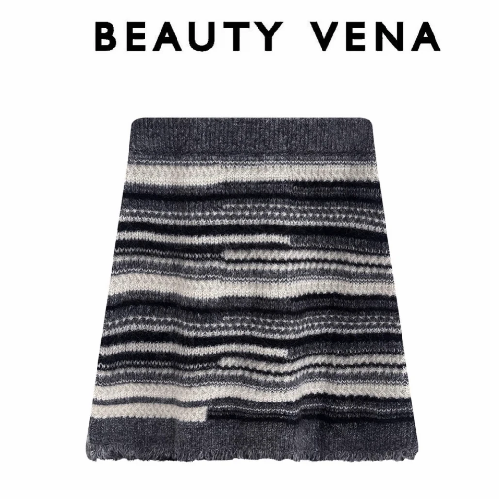 BEAUTY VENA条纹羊毛针织短裙AW5WLTS006