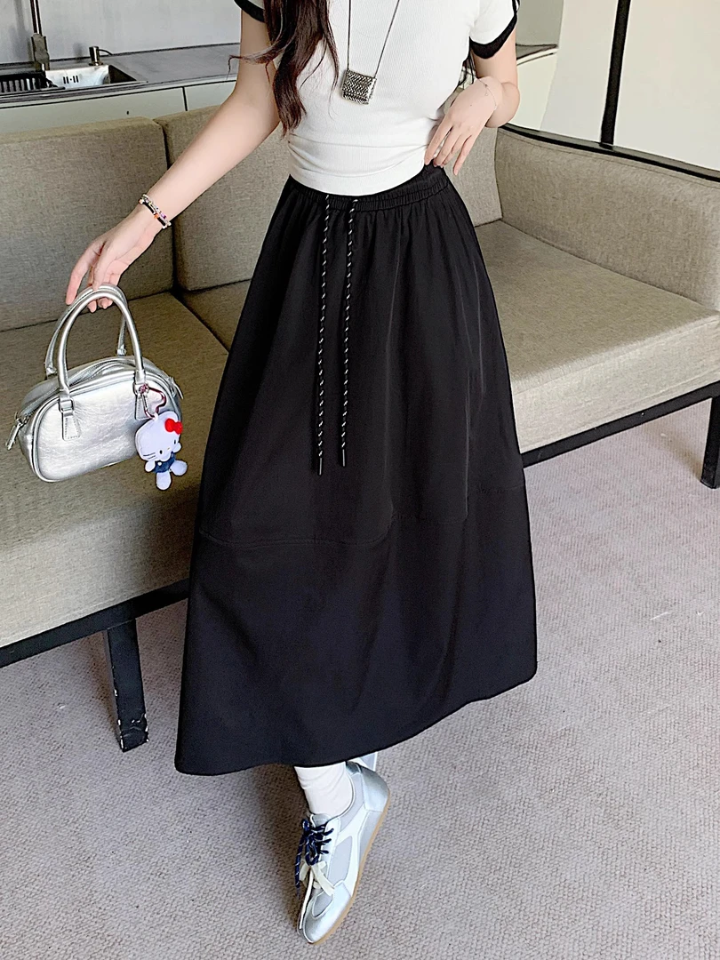 2025夏季新款半身裙A字梨形大码a字松紧腰抽绳修身显瘦裙裙子半裙