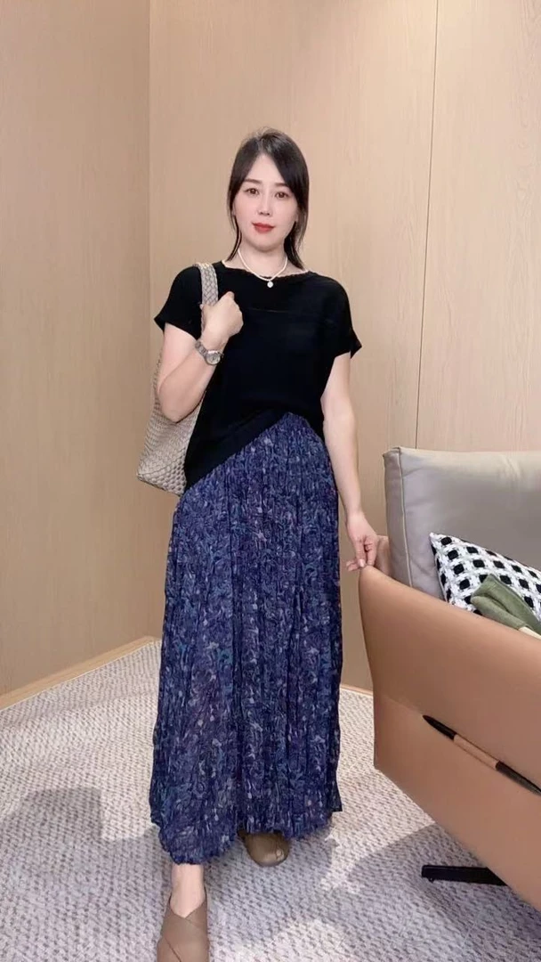 春夏欧美大摆气质长款高腰显瘦垂感拼接大摆裙 A8780