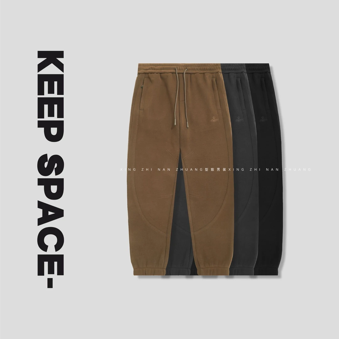 600克加厚复合奥粒绒立裁设计男士大码束脚卫裤24421#4020