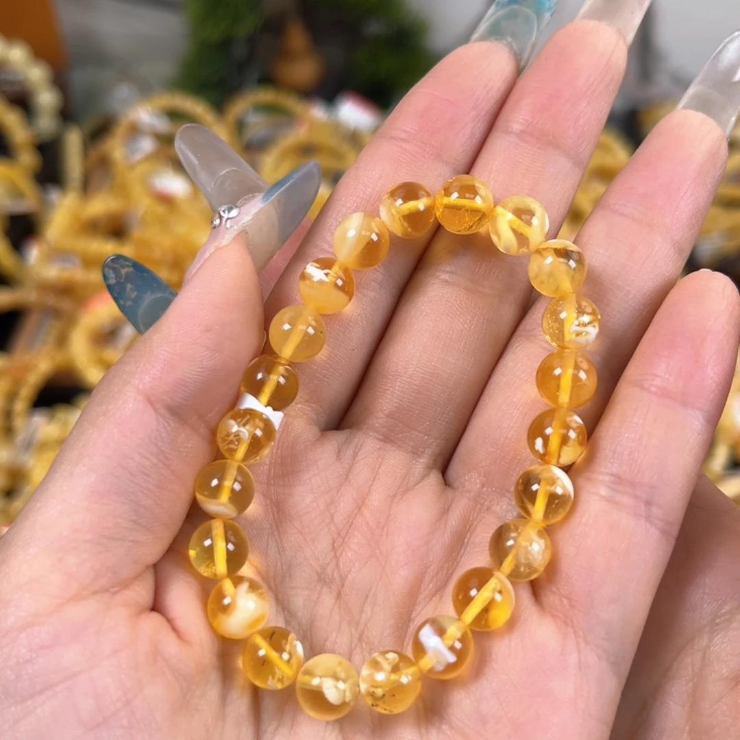 裸石琥珀未镶嵌金瓷白妖花
