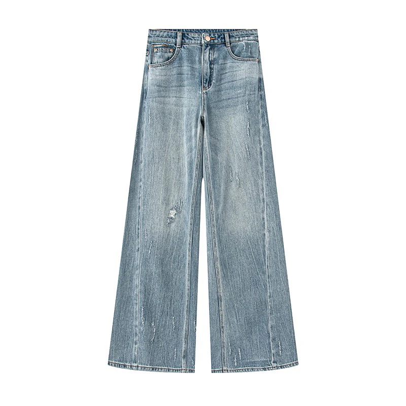 艾家2025 新款洋气百搭韩版显瘦猫爪洞牛仔裤3236