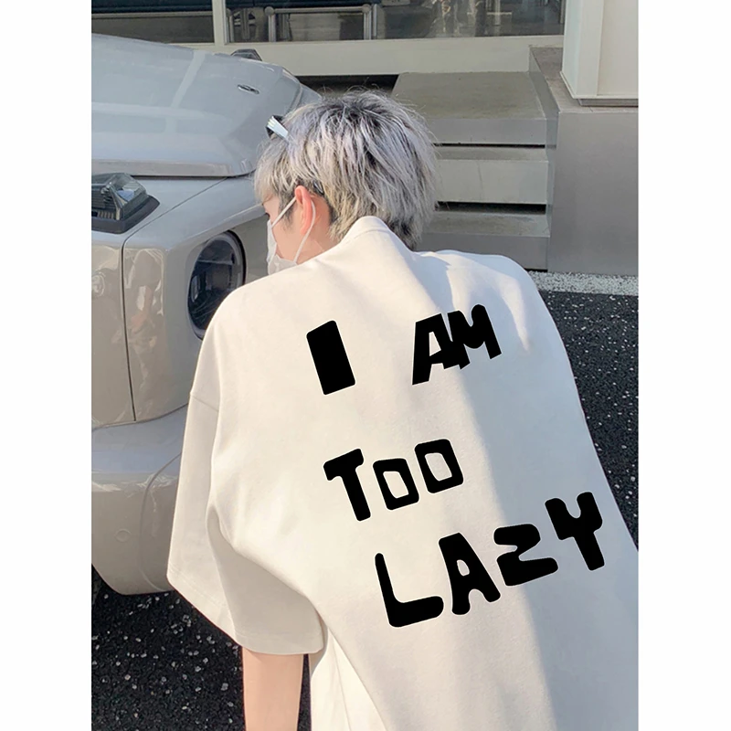 舒适百搭100%纯棉重磅大码胖子小众时尚潮流别致痞帅男士短袖上衣