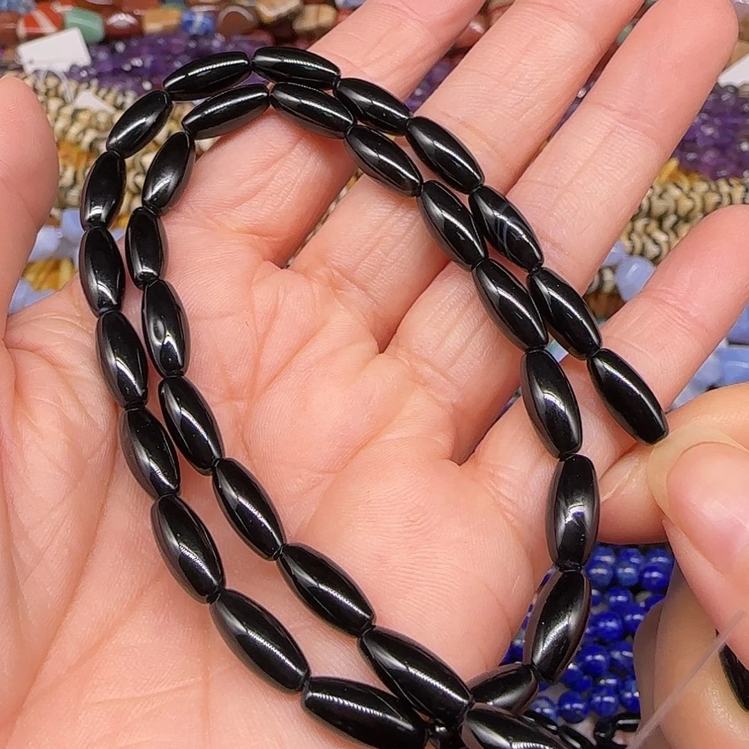 玛瑙/玉髓合金珠宝半成品黑玛瑙5-12mm一条