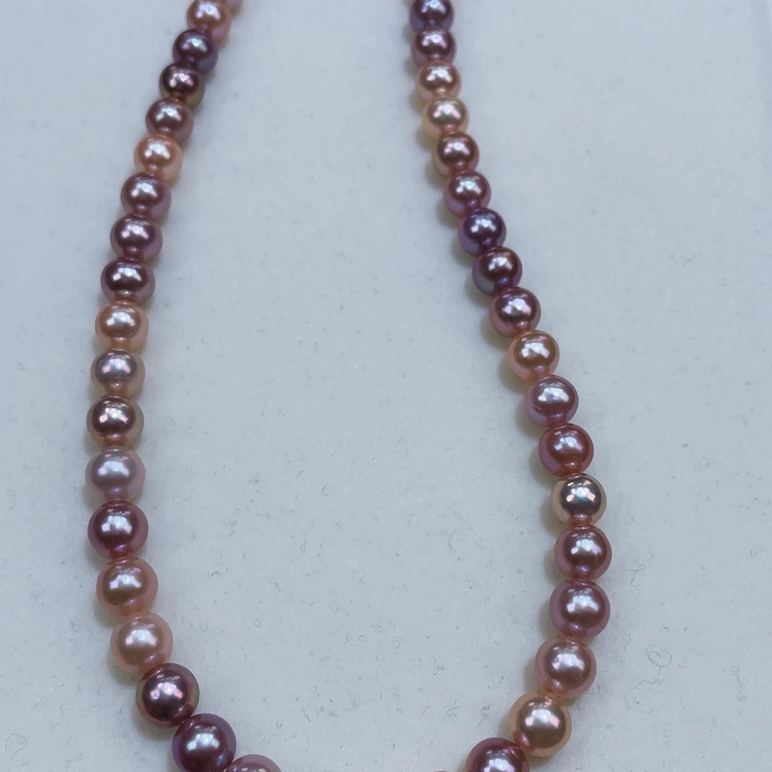 淡水珍珠颈饰银S925镶嵌7m炫彩糖果珠