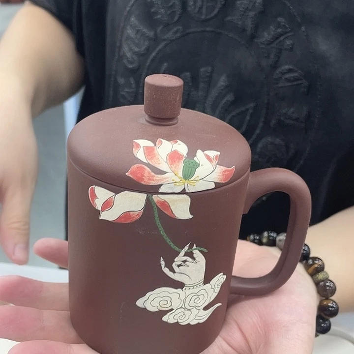 茶杯紫砂包盖彩绘盖杯