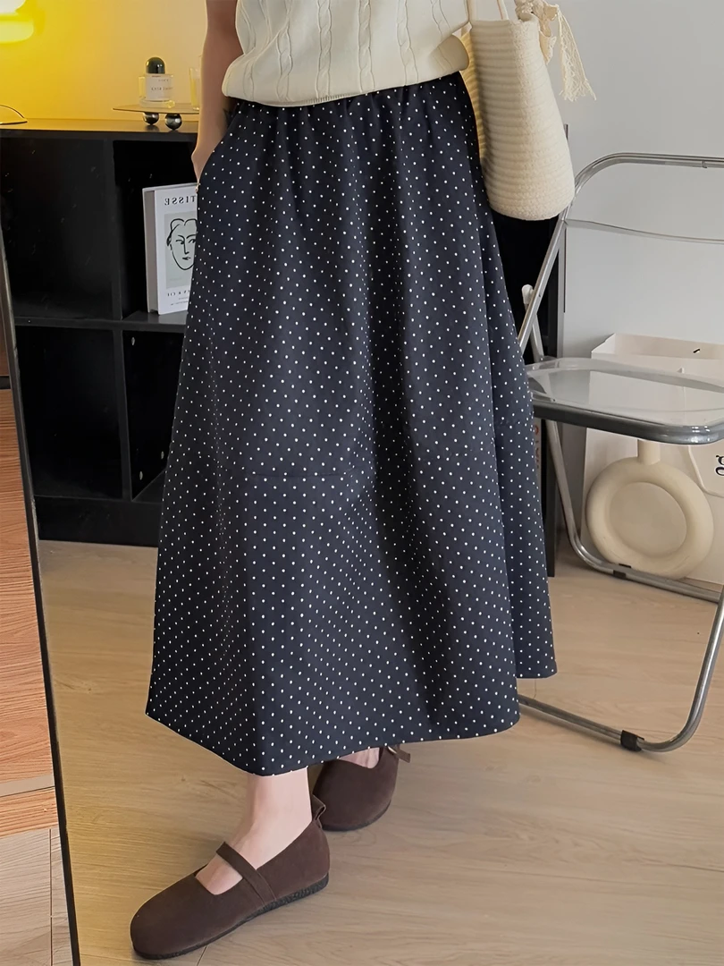 外贸清仓~剪标尾货捡漏春夏季新款波点拼接半身裙女高腰遮胯A字裙