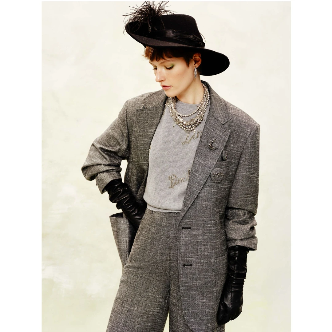 limil/丽米儿新款缎面垂感上衣竖流纹柄设计西装外套9400188