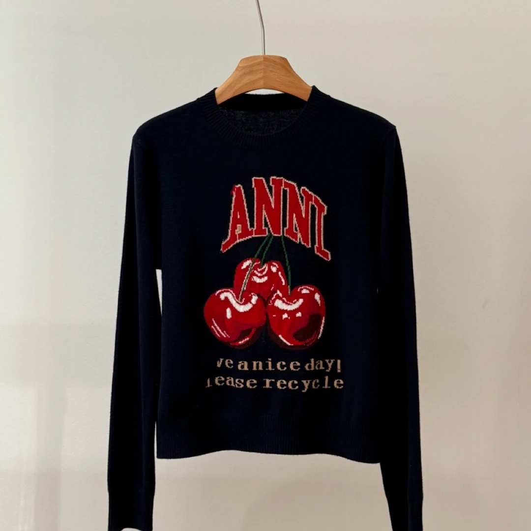 珊珊家图案重工亮片毛衣冬季复古提花圆领设计感小众慵懒风