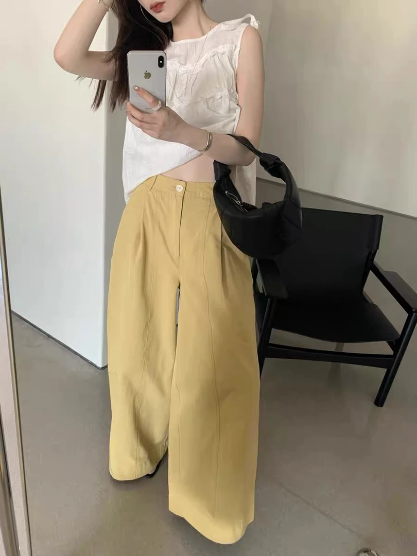 灰灰呀！5275 韩系复古设计感高腰百搭显瘦阔腿休闲裤