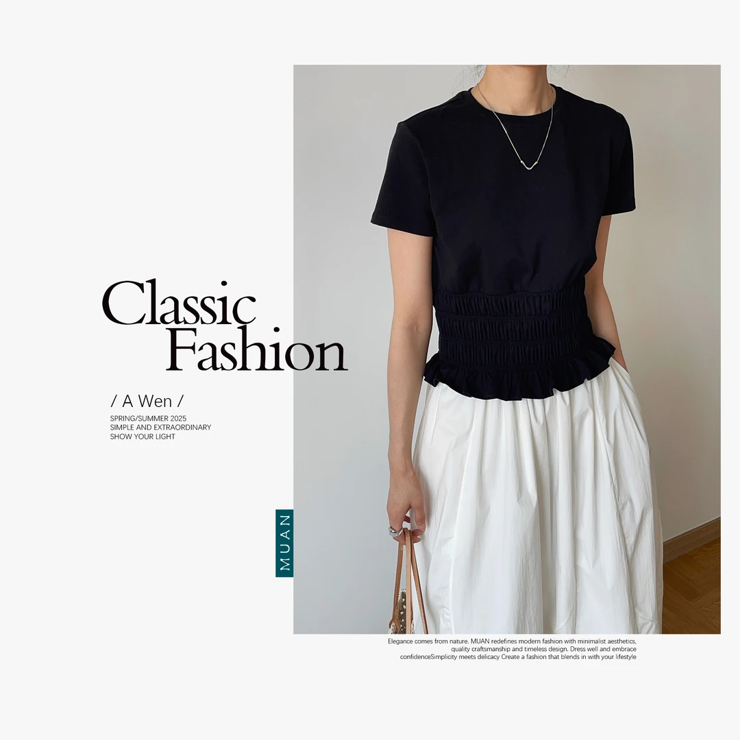 木岸MUAN：《小蛮腰T》定制显瘦宽松百搭简约短袖打底上衣女DG3-9019