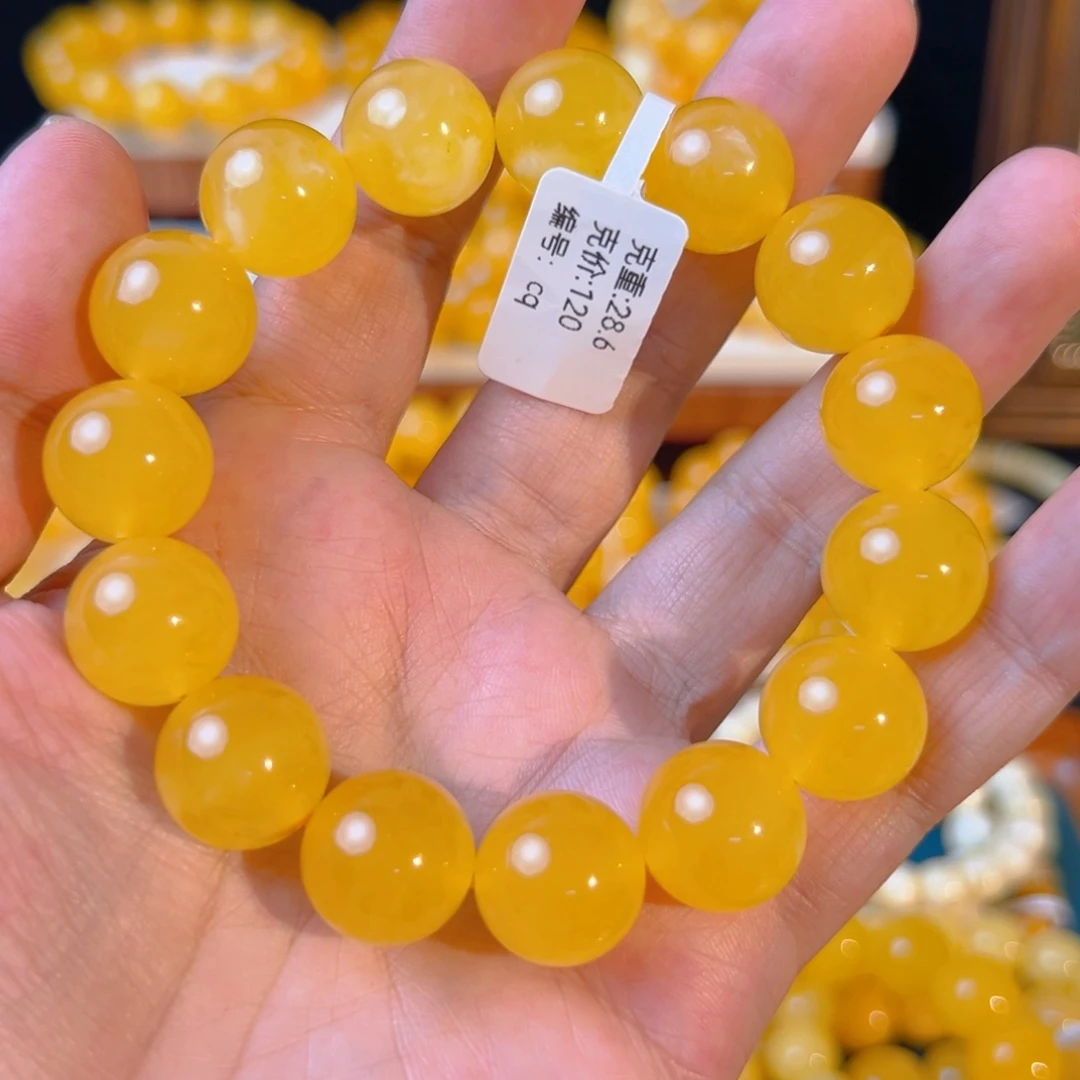 手链琥珀未镶嵌15mm焦皮同料圆珠手串28.6CQ