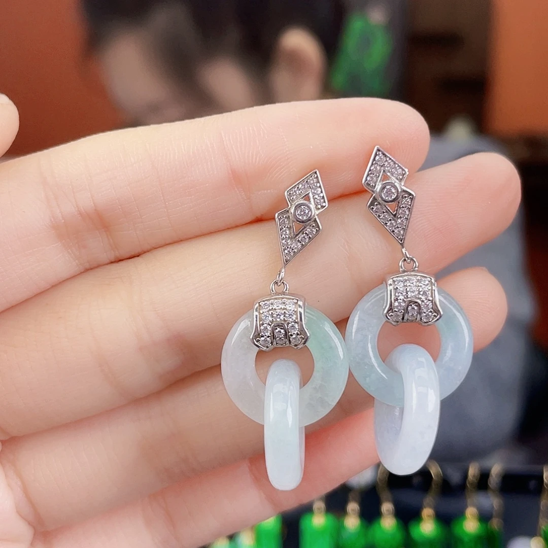 翡翠银S925镶嵌耳饰