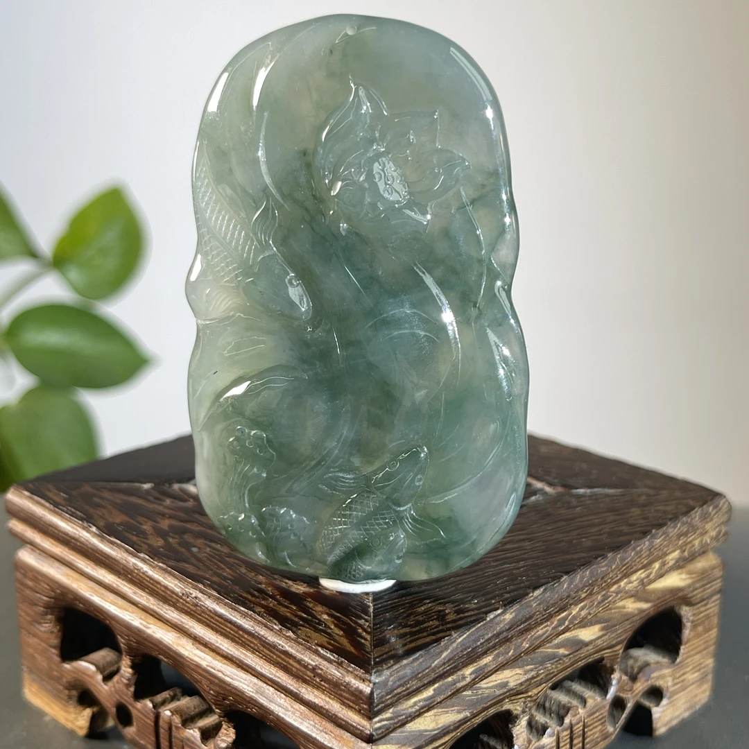 JGB09-114  天然缅甸A货翡翠  年年有余