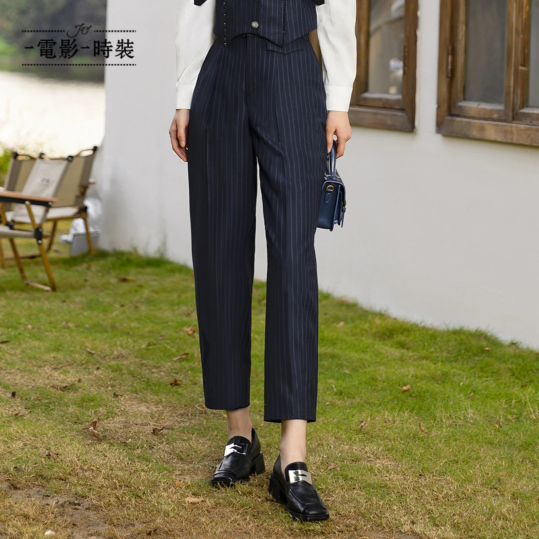 【程钱钱】一电影一时装早秋条纹哈伦九分裤 FECK132607